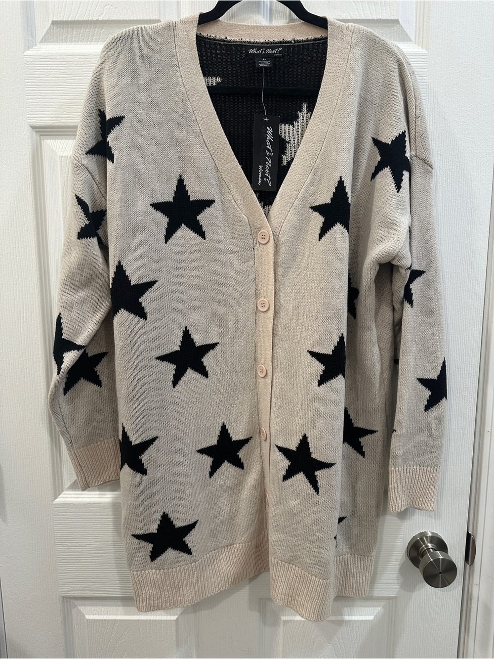What’s Next Women’s 3X Long Sleeve Cardigan Black star Sweater Button NWT
